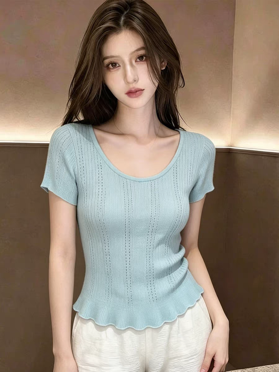 프랑스식 부드러운 바람 반팔 니트 스웨터 여성 2026 년 여름 새로운 신선함 연령 감소 홀로우 아웃 레이스 허리 수축 맨위