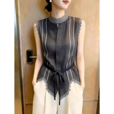批发通勤风无袖收腰<b class='q'>衬衫</b>女夏灰色高级感气质上衣时尚超好看别致2026年