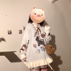 批发韩国<b class='q'>外贸</b>订单韩系提花卡通套头抽绳蝴蝶结V领针织衫毛衣