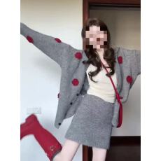 批发灰色针织毛衣套装裙子女秋<b class='q'>冬</b>季2025新款小个子香风韩系穿搭一整套