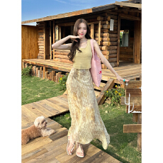 批发实拍 夏季新款纯色针织上衣+<b class='q'>雪纺</b>碎花<b class='q'>半身裙</b>两件套女时尚套装