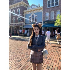 批发韩系学院风JK制服短款西装外套秋季衬衫马甲百褶半身裙套装
