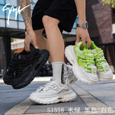 批发男鞋2025年秋冬<b class='q'>新款</b>时尚潮流真皮拼接老爹鞋运动百搭休闲增高
