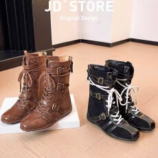 批发内增高真皮堆堆中筒骑士靴女靴子2025秋冬季尖头V口瘦瘦短靴