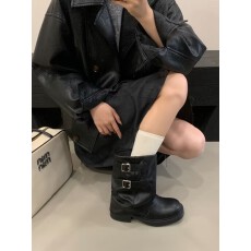 批发英伦风真皮时尚复古西部牛仔靴2025新款马丁靴粗跟辣妹骑士靴