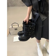 批发英伦风真皮时尚复古西部牛仔靴2025新款马丁靴粗跟辣妹骑士靴