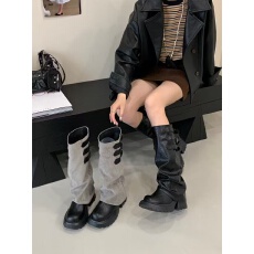 批发辣妹裤筒靴扣子带高筒西部骑士靴时尚流苏长筒靴粗跟堆堆靴8034