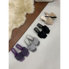 批发一字高跟兔毛外穿露趾拖鞋女2025秋季高跟一字带毛毛性感凉拖