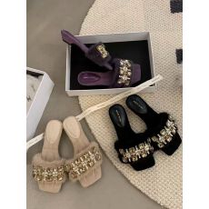 批发一片式显瘦小众设计感兔毛毛拖鞋外穿女秋冬居家防滑毛绒棉拖