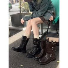 批发2025新款英伦风西部靴牛仔靴复古中靴时装靴女靴子