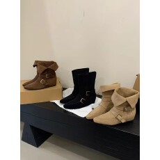 批发内增高粗跟牛反绒骑士靴2025冬新款显瘦皱褶尖头长短筒堆堆靴