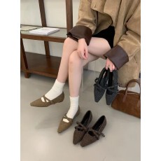 批发法式绒面单鞋女通勤<b class='q'>简约</b>一脚蹬鞋子内增高温柔绝美尖头奶奶鞋