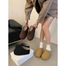 批发丑萌叉烧包真皮百搭厚底增高包头勃肯半拖鞋女2025新款复古8079