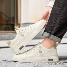 批发男鞋夏2026新款真皮板鞋轻便透气帆布鞋运动休闲一脚蹬小白鞋