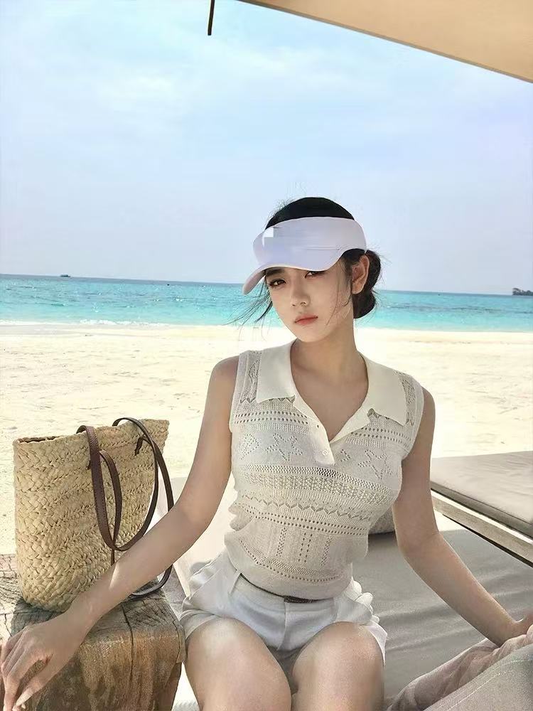 gyokuu 웅장 함 연애 편지 화이트 홀로우 아웃 자수 니트 조끼 맨위