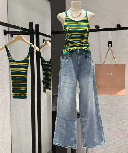 안녕하세요. 팬 팬 산소 주간 순면 배색 레이스업 백리스 스트라이프 순수한 욕망 조끼 긍정적 인 어깨 니트 반팔