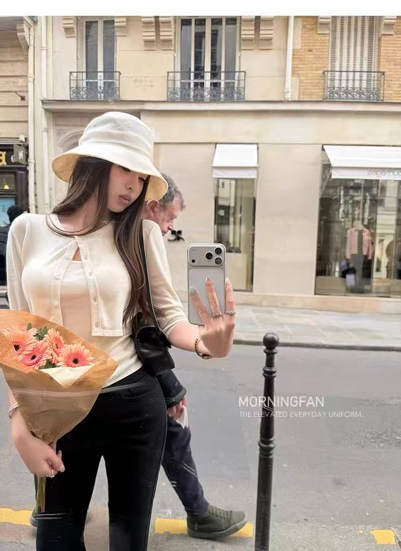 안녕하세요. 팬 팬 산소 화이트 여성 한 부서 차가운 센스 니트 오픈 가디건 조끼 세트 부드러운 품격 투피스 세트