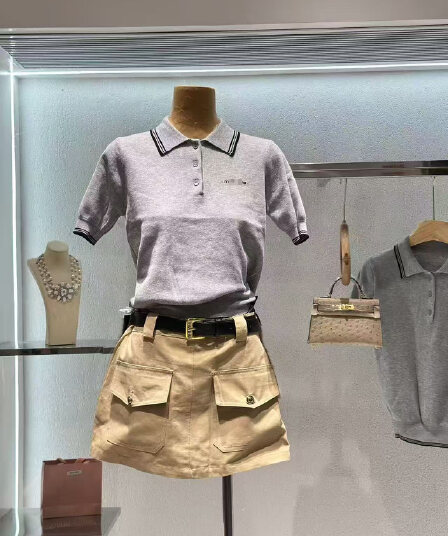 nss collection m 부서 POLO 칼라 회색 니트 스웨터 여성 운동 바람 화이트 반팔 맨위