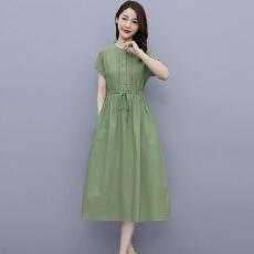 批发棉麻<b class='q'>连衣裙</b>女夏季2025新款女装<b class='q'>文艺</b>短袖宽松休闲显瘦收腰亚麻裙子