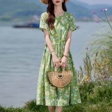 批发夏季棉麻碎花<b class='q'>连衣裙</b>2026新款今年流行爆款气质收腰显瘦巨好看裙子