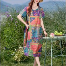 批发高端棉麻碎花<b class='q'>连衣裙</b>2026新款今年流行爆款妈妈宽松遮肚休闲直筒裙