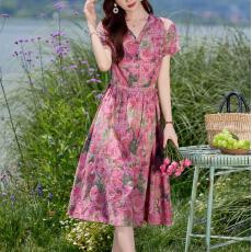 批发独特漂亮掐腰<b class='q'>连衣裙</b>夏2026新款气质显瘦盘扣棉麻碎花裙巨好看裙子