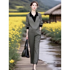 批发<b class='q'>时尚</b>休闲巨好看的运动套<b class='q'>装</b>高级感假两件套polo领卫衣阔腿<b class='q'>裤</b><b class='q'>两件套</b>