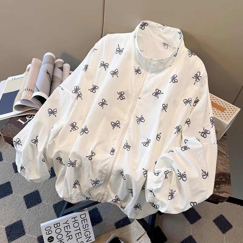 FA32334# 设计感蝴蝶结印花拉链防晒衣女春季慵懒风薄外套 服裝批發女裝批發服飾貨源