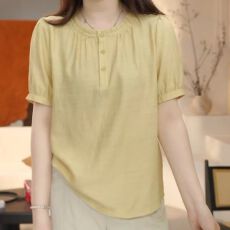 批发圆领短袖衬衫女士夏季<b class='q'>妈妈</b>装高级感气质减龄小衫宽松显瘦休闲上衣