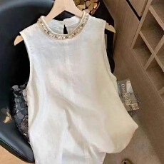 批发2025新款夏季韩系设计感蕾丝木耳边无袖上衣女上衣女时尚百搭上衣