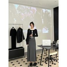 批发配腰带灰色半身裙女春夏新款高腰显瘦长款西装裙<b class='q'>百搭</b>休闲A字裙子