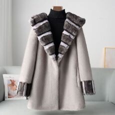 批发帕波仕蒂2025<b class='q'>海宁</b>慵懒风皮草外套女秋季新款仿水貂连帽金貂绒大衣