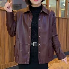 批发2025春秋爆款女宽松皮衣<b class='q'>休闲</b>时尚翻领皮<b class='q'>夹克</b>水洗pu皮遮肉显瘦外套