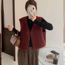 批发2025秋冬新款加厚保暖羊羔绒短外套女气质淑女短款<b class='q'>马甲</b>外套叠穿