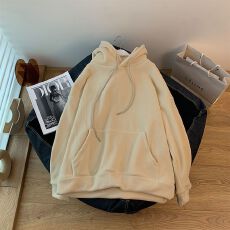 批发双面摇粒绒卫衣女冬季韩版百搭加绒加厚宽松长袖套头连帽桔色上衣