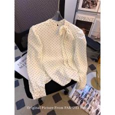 批发法式<b class='q'>波点</b>系带蝴蝶结<b class='q'>衬衫</b>女早秋季miu风泡泡袖小上衣遮肚子<b class='q'>雪纺</b><b class='q'>衫</b>