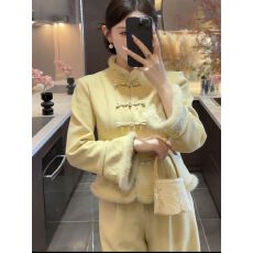 批发秋冬网红新款加绒加厚新中式套<b class='q'>装</b>女国风重工刺绣盘扣上衣长<b class='q'>裤</b>