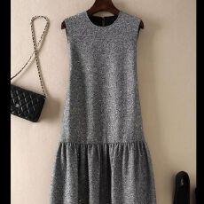 批发法式轻奢春季毛呢连衣裙高级感亮丝直筒<b class='q'>无袖</b>背心a字裙小香风裙