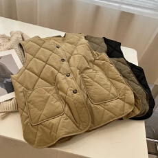 批发菱形格马甲背心女冬季新款宽松<b class='q'>百搭</b>外穿棉衣马夹外套女