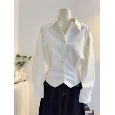 批发加绒加厚短款收腰白色长袖<b class='q'>衬衫</b>女秋冬新款设计感韩系气质通勤<b class='q'>衬衣</b>