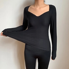 批发秋衣女带胸垫紧身塑身上衣保暖<b class='q'>内衣</b>女V领打底聚拢美体