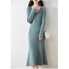 批发韩版秋冬新款显气质洋气收腰连衣裙<b class='q'>修身</b>打底针织毛衣A字裙长裙