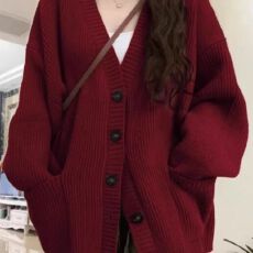 批发秋冬新款宽松<b class='q'>休闲</b>针织开衫复古慵懒风v领学院风口袋毛衣<b class='q'>外套</b>