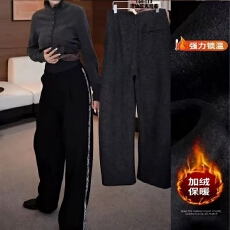 批发灰色韩系百搭毛呢休闲裤2024年冬季新款高腰显瘦弯刀裤