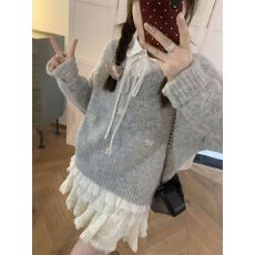 叠穿妙手精致花边下摆白色娃娃领衬衫