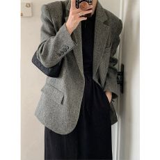 批发灰色人字纹西装毛呢外套女早秋新款女短款加厚大衣高级感复古<b class='q'>西服</b>