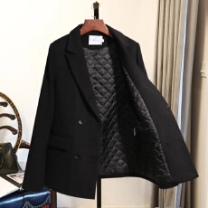 批发加厚毛呢<b class='q'>小西装</b>外套<b class='q'>女</b>士2024新款秋冬季韩版收腰黑色加棉<b class='q'>女</b>款西服
