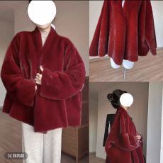 批发2025冬季新款“鸽子血”红色贵气阔版蝙蝠袖披肩式<b class='q'>貂绒</b>毛毛<b class='q'>外套</b>女