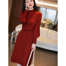 批发秋冬时尚宽松显瘦腰带中长款chic超火毛衣<b class='q'>连衣裙</b>女简约针织打底裙