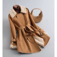 批发颗粒羊剪绒中长款外套女秋冬新款高级麂皮风衣羊羔毛皮毛一体大衣